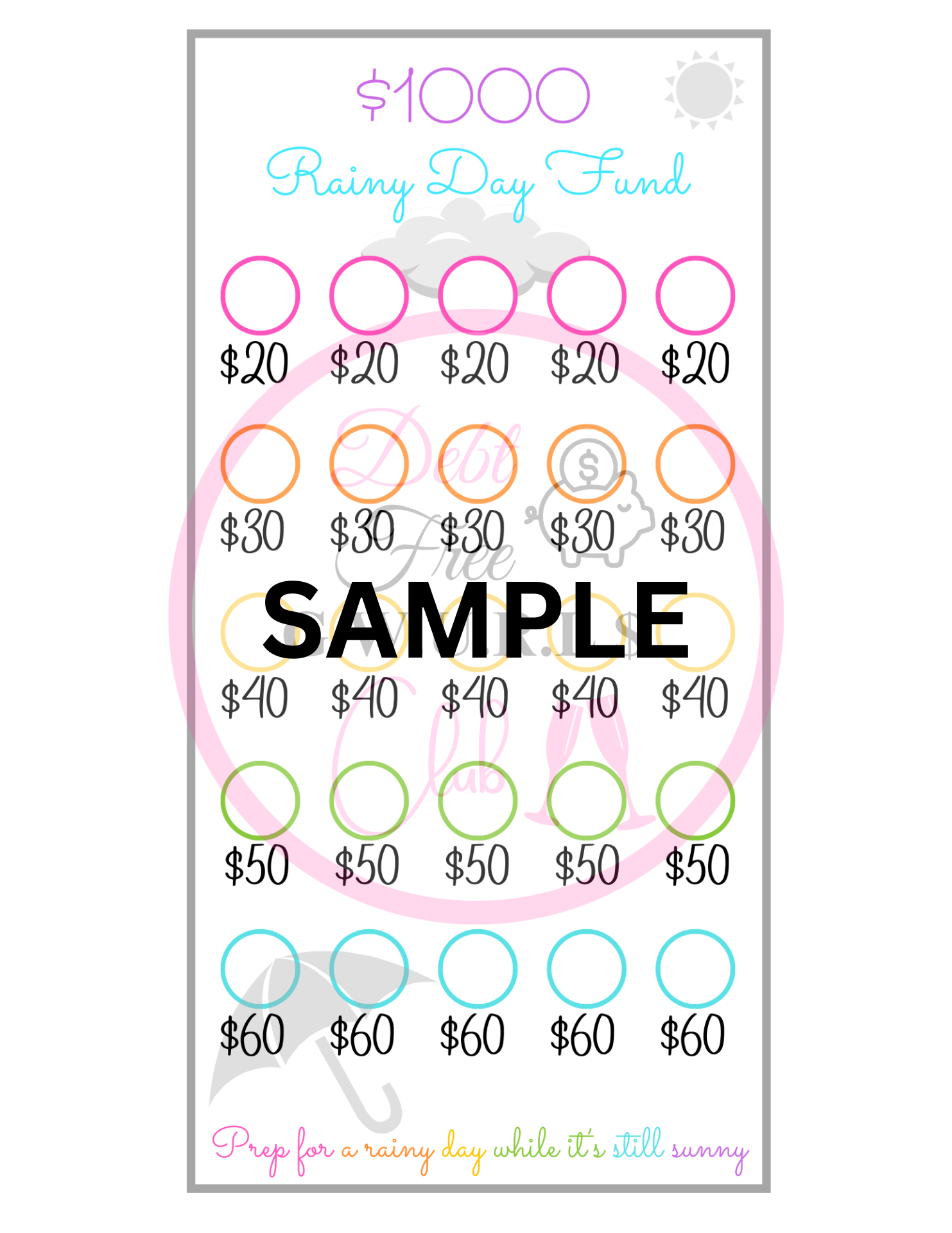 Rainy Day $1000 Savings Challenge | Instant Download